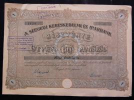 1940. Szegedi Kereskedelmi és Iparbank 50P részvény, az elnök és a pénztárnok aláírásával T:2