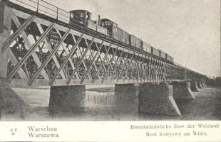 Warsaw, Warszawa; Most kolejowy na Wisle / railway bridge over river Vistula, train