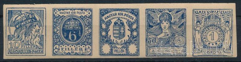 1900 Turul bélyegterv fogazatlan nyomata ötöscsíkban, kék színben
