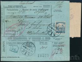 1919 Kétnyelvű postautalvány Arató 25f bérmentesítéssel, hátoldalon csehszlovák portóval