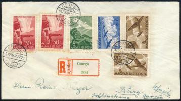 1942 Ajánlott levél Repülő alap III. sorral Svájcba / Registered cover to Switzerland "CSURGÓ"