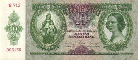 1936. 10P (3x) köztük kis ugrású sorszámokkal + 1946. 100000BP előlap festékhiányos T:I