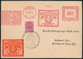 1943 Budapest helyi levelezőlap francotyp bélyegzésekkel, illetve levélzáróval