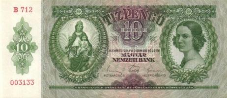 1936. 10P (3x) köztük kis ugrású sorszámokkal + 1946. 100000BP előlap festékhiányos T:I