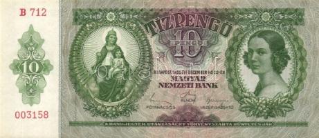 1936. 10P (3x) köztük kis ugrású sorszámokkal + 1946. 100000BP előlap festékhiányos T:I