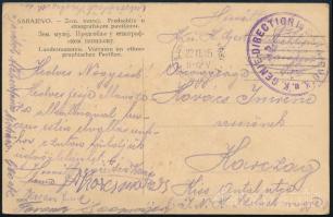 1915 Tábori posta képeslap / Field postcard "K.u.k. GENIE-DIRECTION in SARAJEVO"