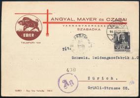 1944 Cenzúrázott levelezőlap Zürichbe / Censored postcard to Zürich