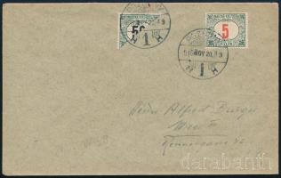 1916 Portós levél Pirosszámú 5f + felezett 50f bélyeggel Bécsbe / Unpaid cover with Mi 38 + bisected Mi 33, "POZSONY" - Vienna