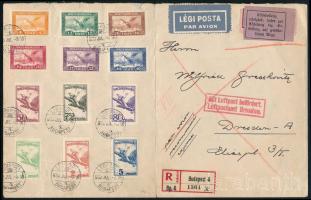 1933 Ajánlott légi levél Repülő I. sorral, érkezési bélyegzésekkel
