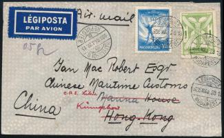 1936 Légi levél Repülő II. 40f + 1P bérmentesítéssel Hongkongba / Mi 505 + 508 on airmail cover to Hongkong