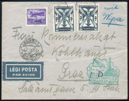 1933 Légi levél Repülő II. 16f + 2 x 5P bérmentesítéssel Grazba a WIPA repülésről
