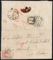 1867 Korai távolsági levél 5kr bérmentesítéssel és 12kr okmánybélyeggel "MONOR" / Early domestic cover with 5kr franking + 12kr fiscal stamp