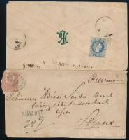 1867-1871 vegyes bérmentesítés: 10kr + 5kr Kőnyomat (sérült), ajánlott levél Lovasberény–Szentes