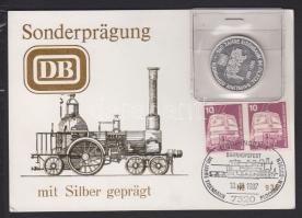 Göppingen 1987. "140 éves a vasút" Ag emlékérem érmés, bélyeges lapon T:1