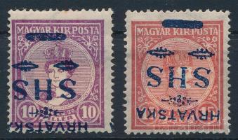 SHS 1918 Koronázás pár fordított felülnyomással / Mi 64-65 inverted overprint  Signed: Bodor