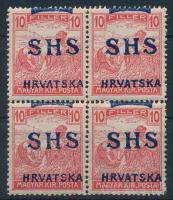 SHS 1918 Arató 10f négyestömb / Mi 70 block of 4 Signed: Bodor