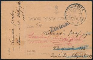 1917 Tábori posta levelezőlap / Field postcard Zurück + Abtransport mit Krankenszug unbekant wohin