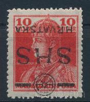 SHS 1918 Károly 10f fordított fekete felülnyomással, a kék helyett / Mi 84 inverted black overprint, instead of blue Signed: Bodor