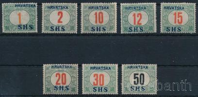 SHS 1918 Pirosszámú portó sor + Feketeszámú 50f VIIa / Mi P 27-33 + 34Y Signed: Bodor
