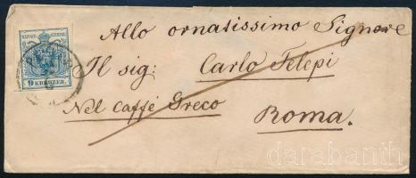 1858 9kr szép szélekkel, távolsági levélen Rómába