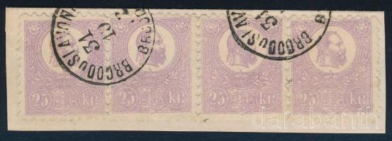 1871 Kőnyomat 25kr négyescsík kivágáson (típusok: X-IX-VIII-VII)