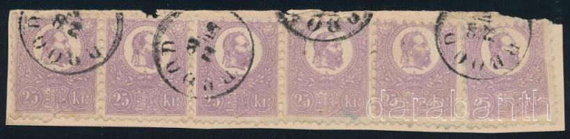 1871 Kőnyomat 6 x 25kr (egy ötöscsík és plusz egy szóló bélyeg) levéldarabon