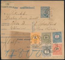 1888 Csomagszállító 17,8 kg-os csomagról, 5 db bélyeggel bérmentesítve, közte 1Ft! Budapestről Tátrafüredre