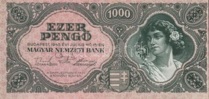 1945. 1000P (3x) egymásutáni sorszámmal és vágási hibával! T:I