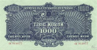 Csehszlovákia 1944. 1000K (3x) 3klf "Specimen" lyukasztással T:I,I-