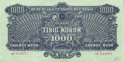 Csehszlovákia 1944. 1000K (3x) 3klf "Specimen" lyukasztással T:I,I-