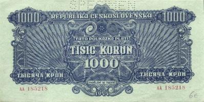 Csehszlovákia 1944. 1000K (3x) 3klf "Specimen" lyukasztással T:I,I-