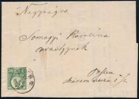 1873 Réznyomat 3kr helyi gyászjelentésen / on local printed matter \"PEST\" (26.000)