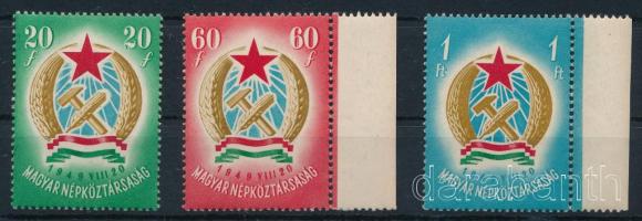 1949 Alkotmány sor makkos vízjellel (28.000) / Mi 1053-1055 Ya with factory watermark