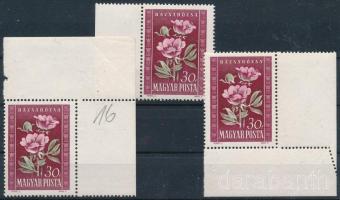 1950 Virág 3 db 30f színárnyalat és fogazat variációk