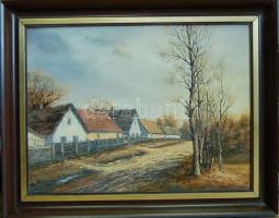 Novák János: Falusi táj, olaj-vászon,  jelzett, keretben 56x75 cm