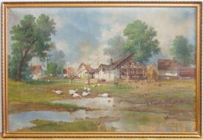 1905 Mesterházy Dénes: Falusi táj; olaj-vászon; szignált 85x125 cm (sérülésekkel)