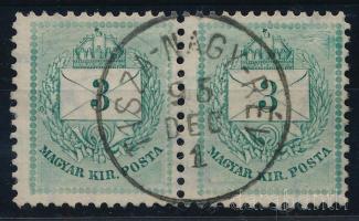 1881 3kr pár, jobb felül durva, kontár vésésjavítás, luxus "TISZA-NAGY-RÉV" bélyegzéssel