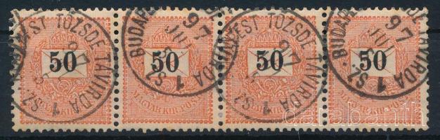 1889 50kr négyescsík típusösszefüggés, "BUDAPEST TŐZSDE TÁVÍRDA"