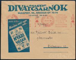 1935 Divatcsarnok borítékja készpénzes bérmentesítéssel, alkalmi bélyegzéssel