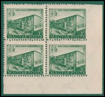 1951 Épületek (I.) 20f jobb oldalon fogazatlan ívsarki 4-es tömbben / Mi 1186 corner block of 4 imperforate on the right side
