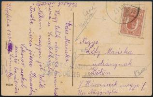 1920 Cenzúrázott képeslap román bélyeggel "(ILLYE)FALVA" / Censored postcard with Romanian stamp