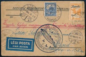 1931 Zeppelin légi levelezőlap 1P bélyeggel \"A ZEPPELIN MAGYARORSZÁGI KÖRREPÜLÉSE\" / Zeppelin Hungarian round flight postcard with 1P