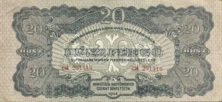1944. 20P (3x) "Vörös Hadsereg" egyik vágási hibás (magassága kisebb) T:I,I-