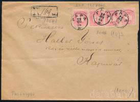 1888 Ajánlott levél 4 x 5kr bérmentesítéssel "PÁPA" / Registered cover with 4 x 5kr stamp