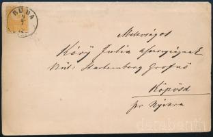 1871 Réznyomat 2kr alul ollóval vágva 1872-es borítékon nyomtatványként feladva / Mi 8 cut on the bottom on printed matter "BUDA / VASP. - Köpösd"