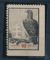 Nyugat-Magyarország IX. 1921 10K jobb oldalon és alul vágott bélyeg, Bodor vizsgálójellel (gumihibák / gum disturbances)