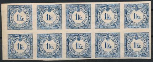 1888 Hírlapilleték bélyeg 1kr ívszéli 10-es tömb