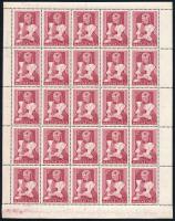 1953 Népviseletek (I.) 2Ft teljes ívben XII. A vízjellel, benne számvízjellel (100.500) / Mi 1336 complete sheet, number in the watermark