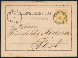 1871 2kr díjjegyes levelezőlap / PS-card "SZATHMÁR"