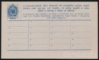 1873 50kr használatlan távírdai sürgönylap